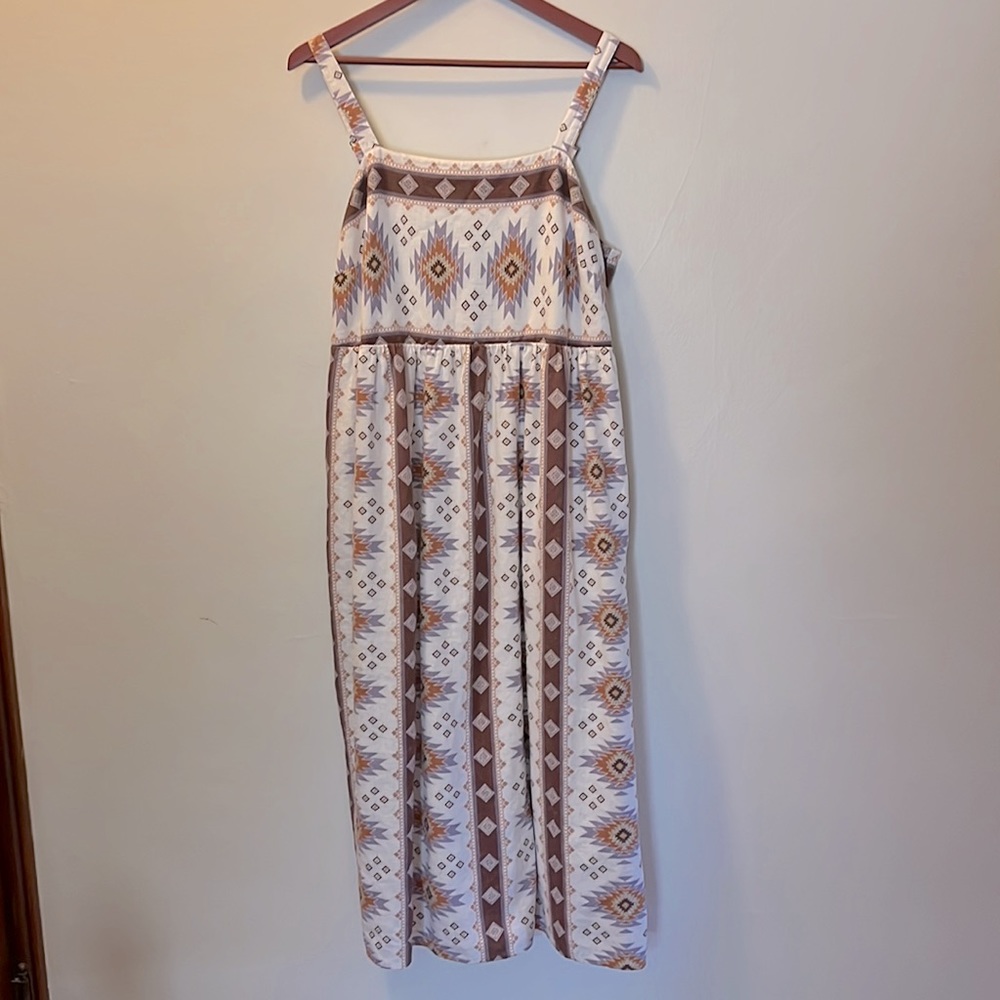 Western Boho Native Linen Cotton Lined Cami MIDI Dress Women’s L